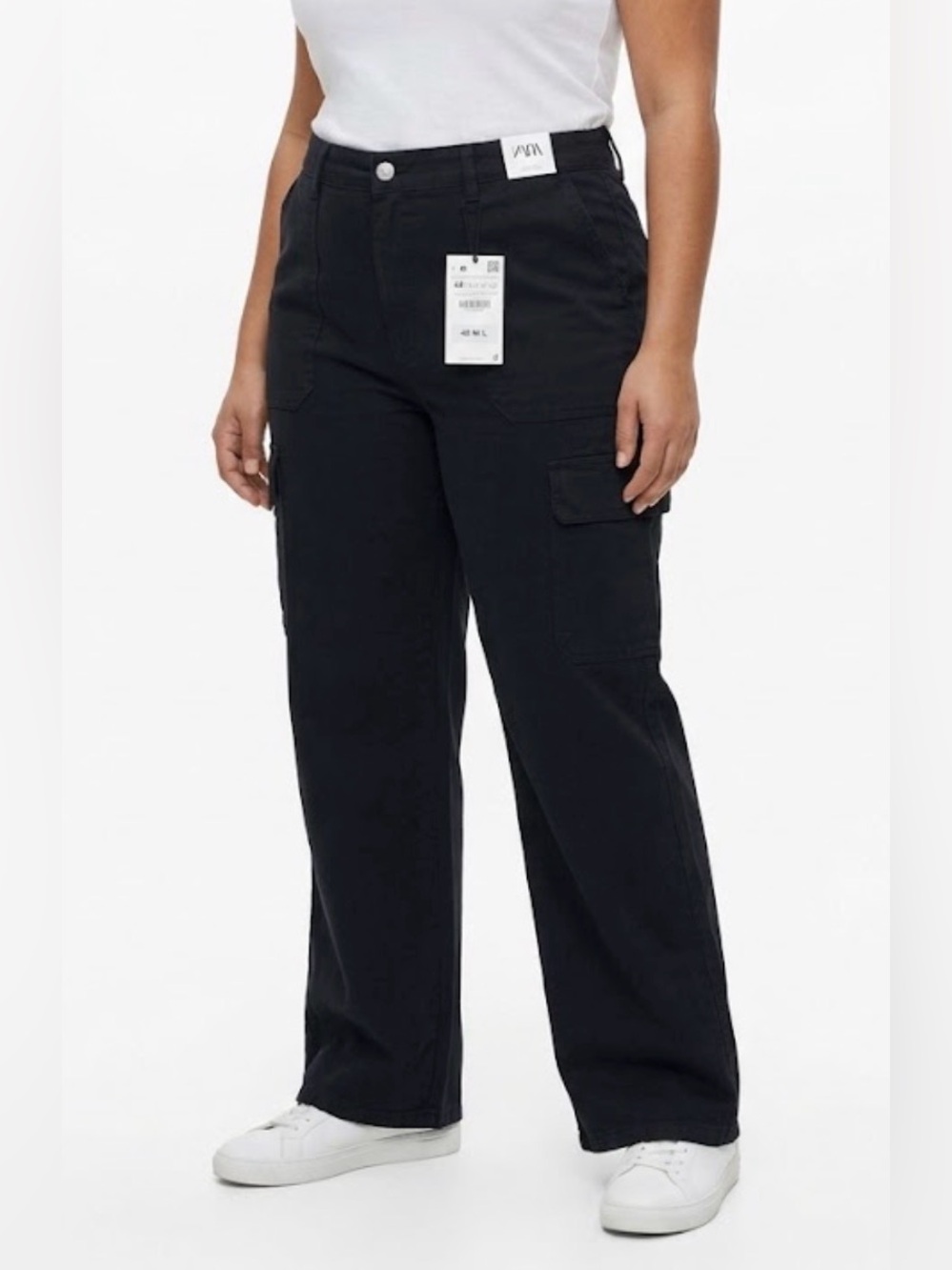 Zara Black Wide-Leg Cargo Trousers
